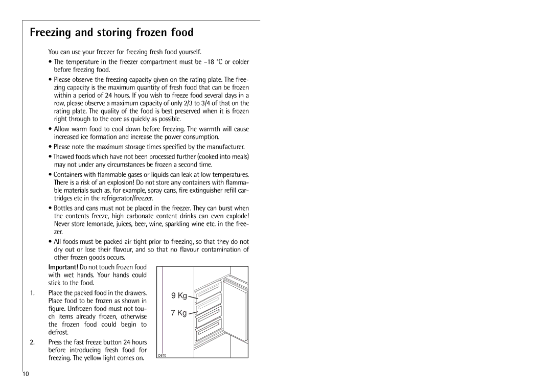 Electrolux G 8 88 50 installation instructions Freezing and storing frozen food 