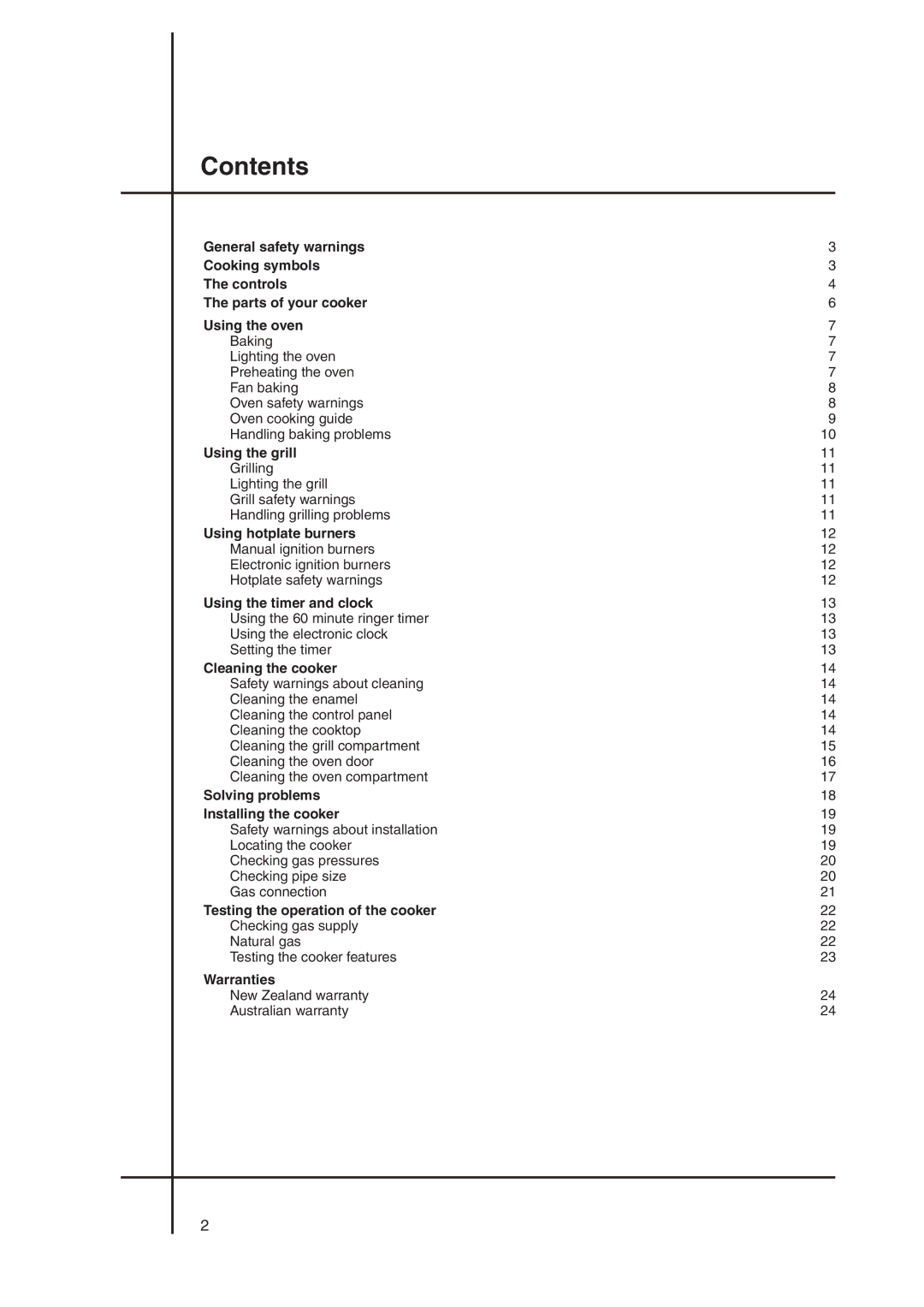 Electrolux GAS ELEVATED COOKERS manual Contents 