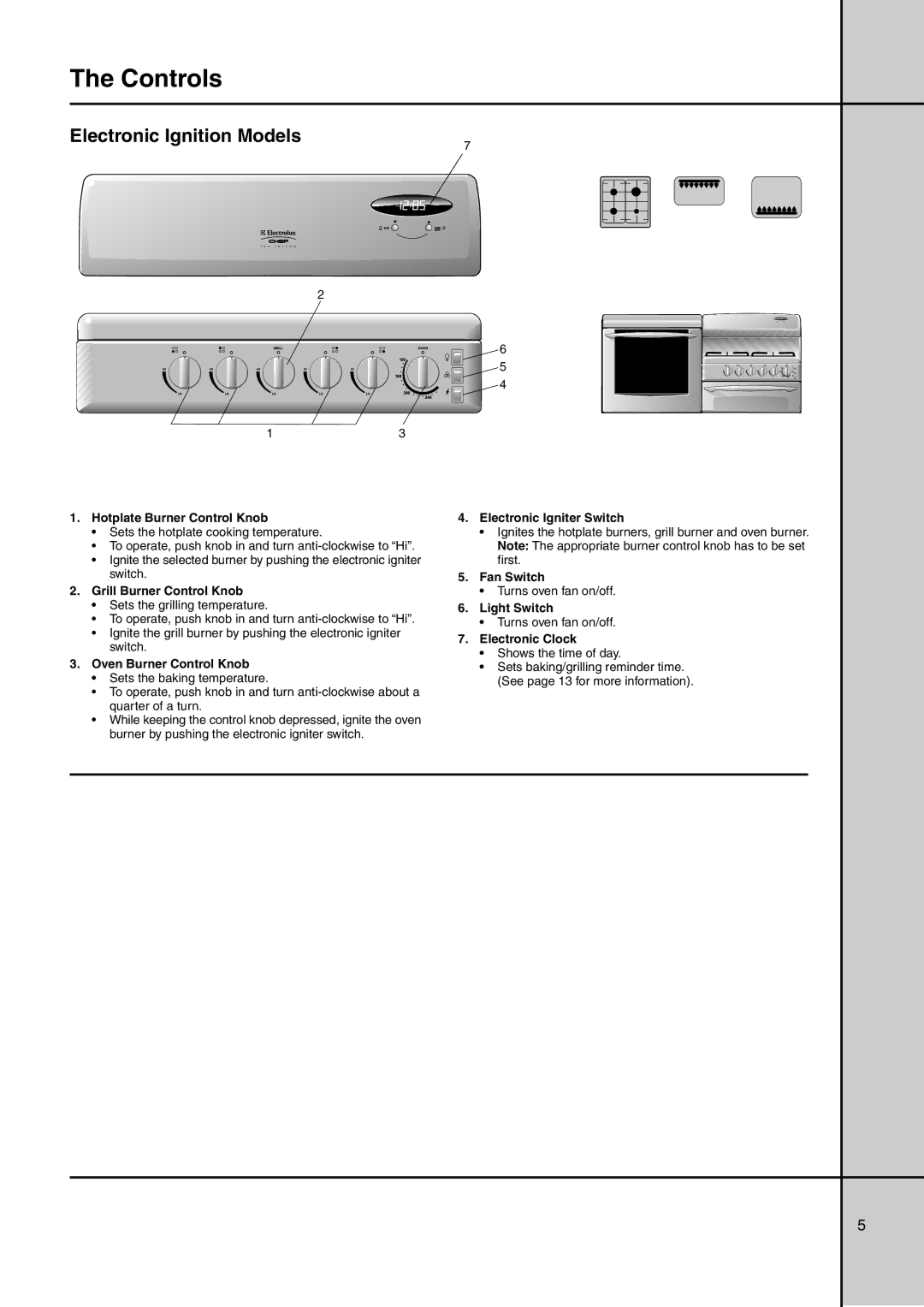 Electrolux GAS ELEVATED COOKERS manual Electronic Ignition Models, Hotplate Burner Control Knob 