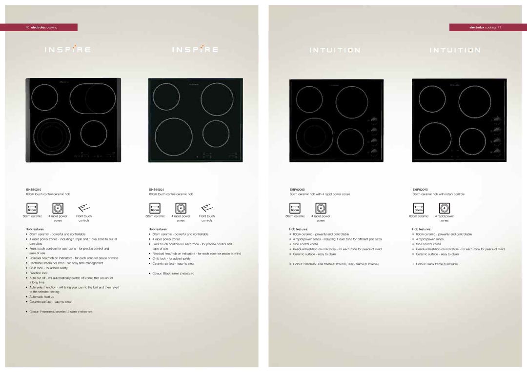 Electrolux Gas Hobs, Electric Hobs manual EHS60210, EHS60021 EHP60060 EHP60040 