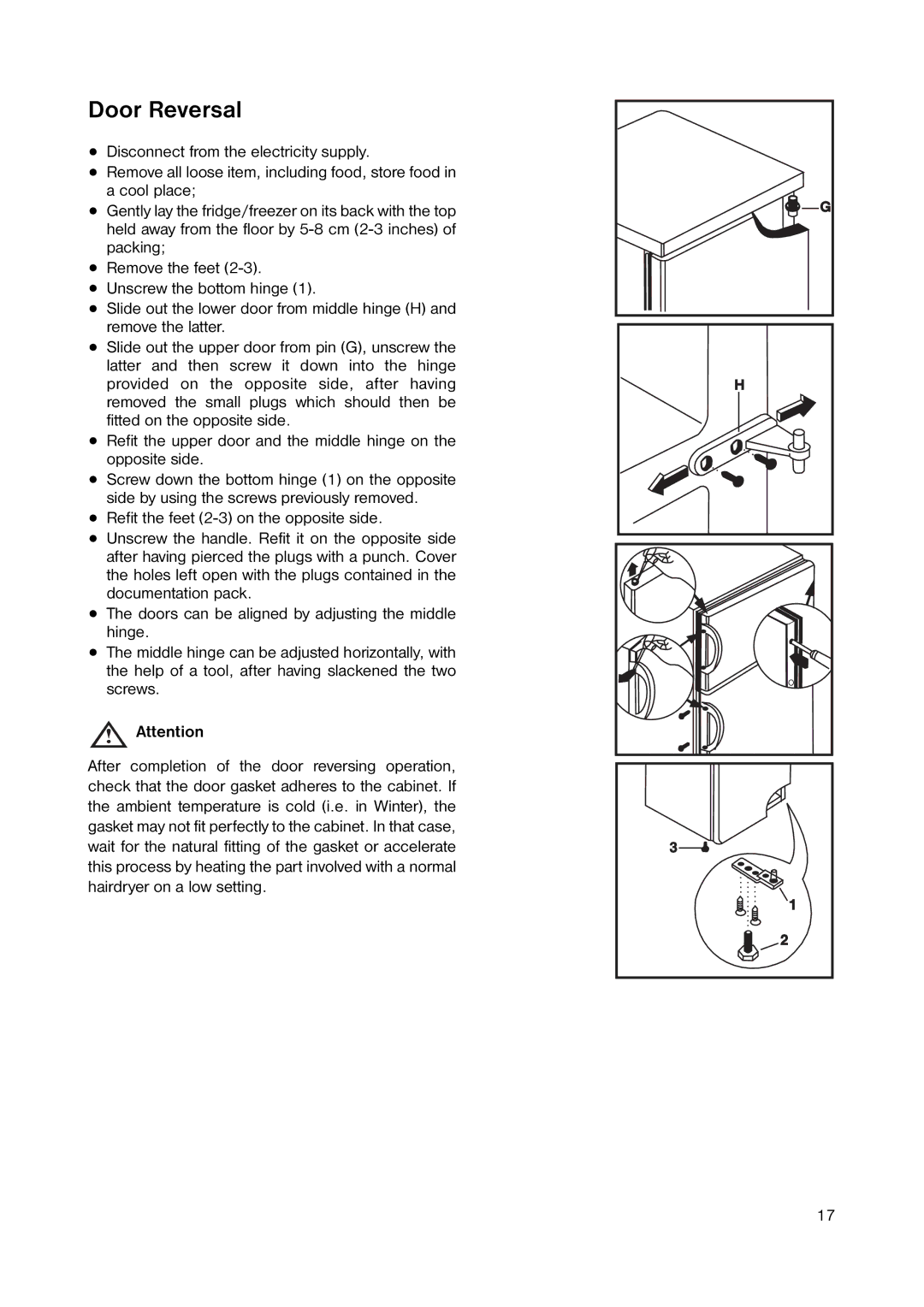 Electrolux GB ERD 1843 manual Door Reversal 