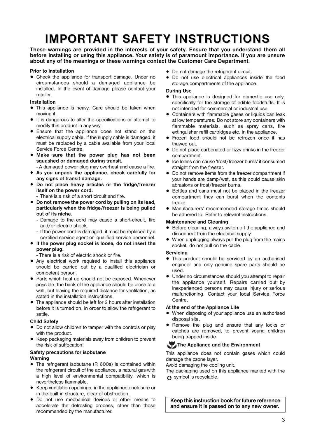 Electrolux GB ERD 1843 manual Important Safety Instructions 