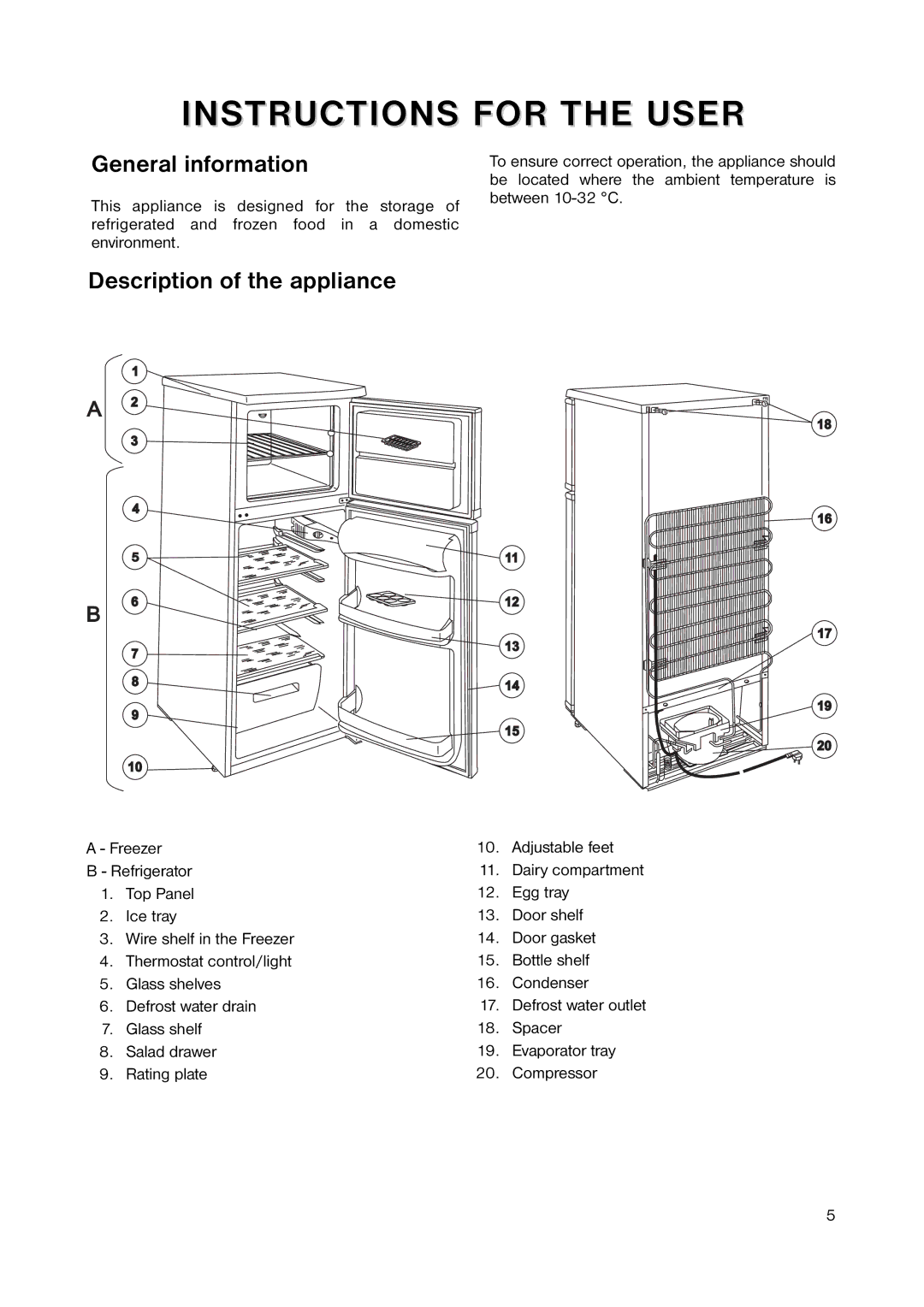 Electrolux GB ERD 1843 manual General information, Description of the appliance 