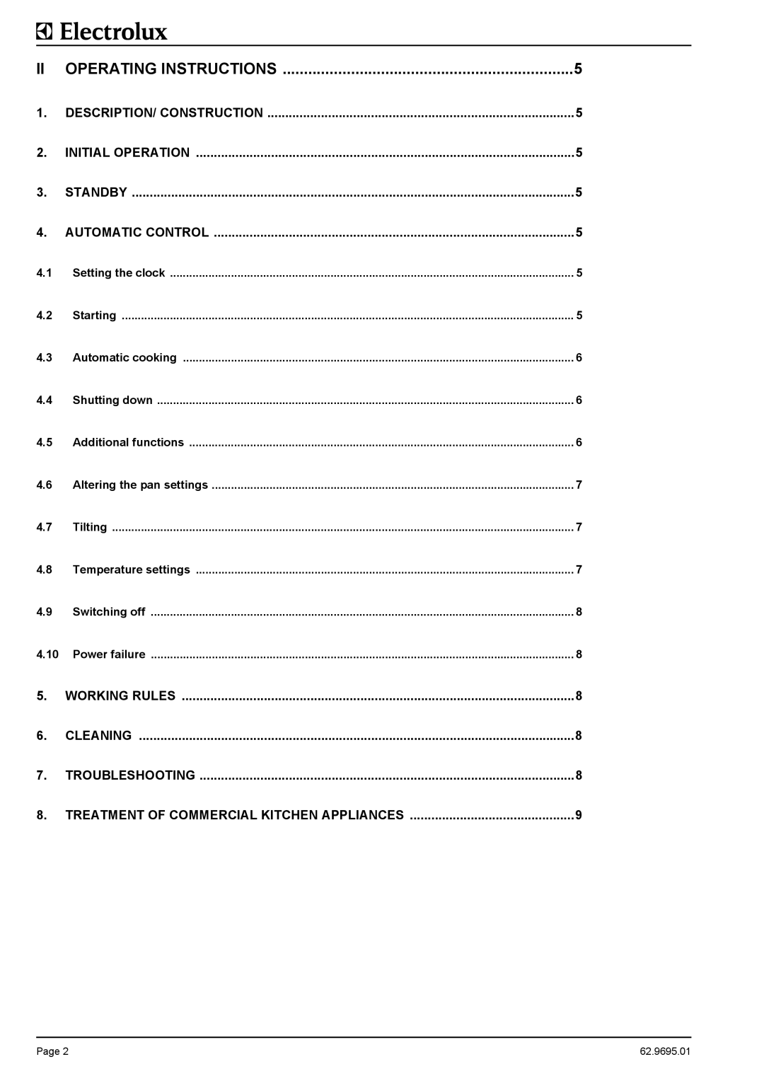 Electrolux 9CHG583399, GP5EOEOOBO manual Treatment of Commercial Kitchen Appliances, Working Rules Cleaning Troubleshooting 