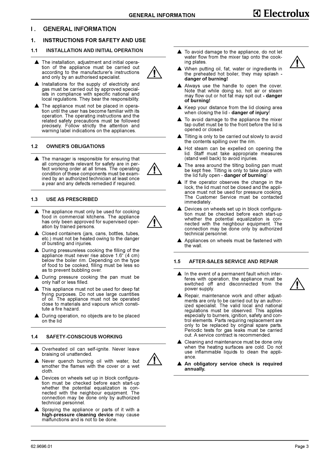 Electrolux GXXHOEOOOO, GXYEOEOOOO, GXXBOEOOOO, GXYHOEOOOO, GXWHOEOOOO General Information, Instructions for Safety and USE 