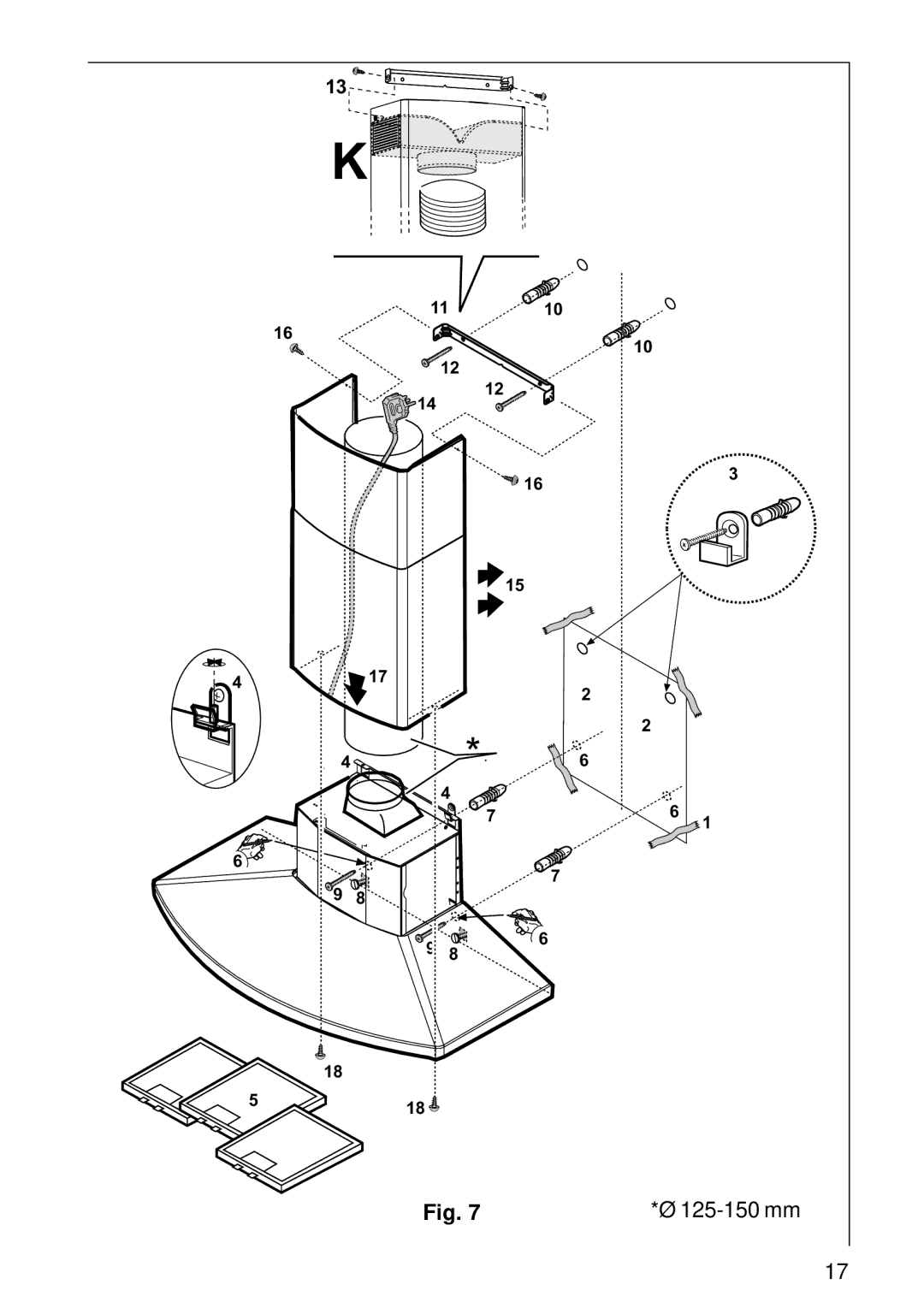 Electrolux HC 3360 user manual 125-150 mm 