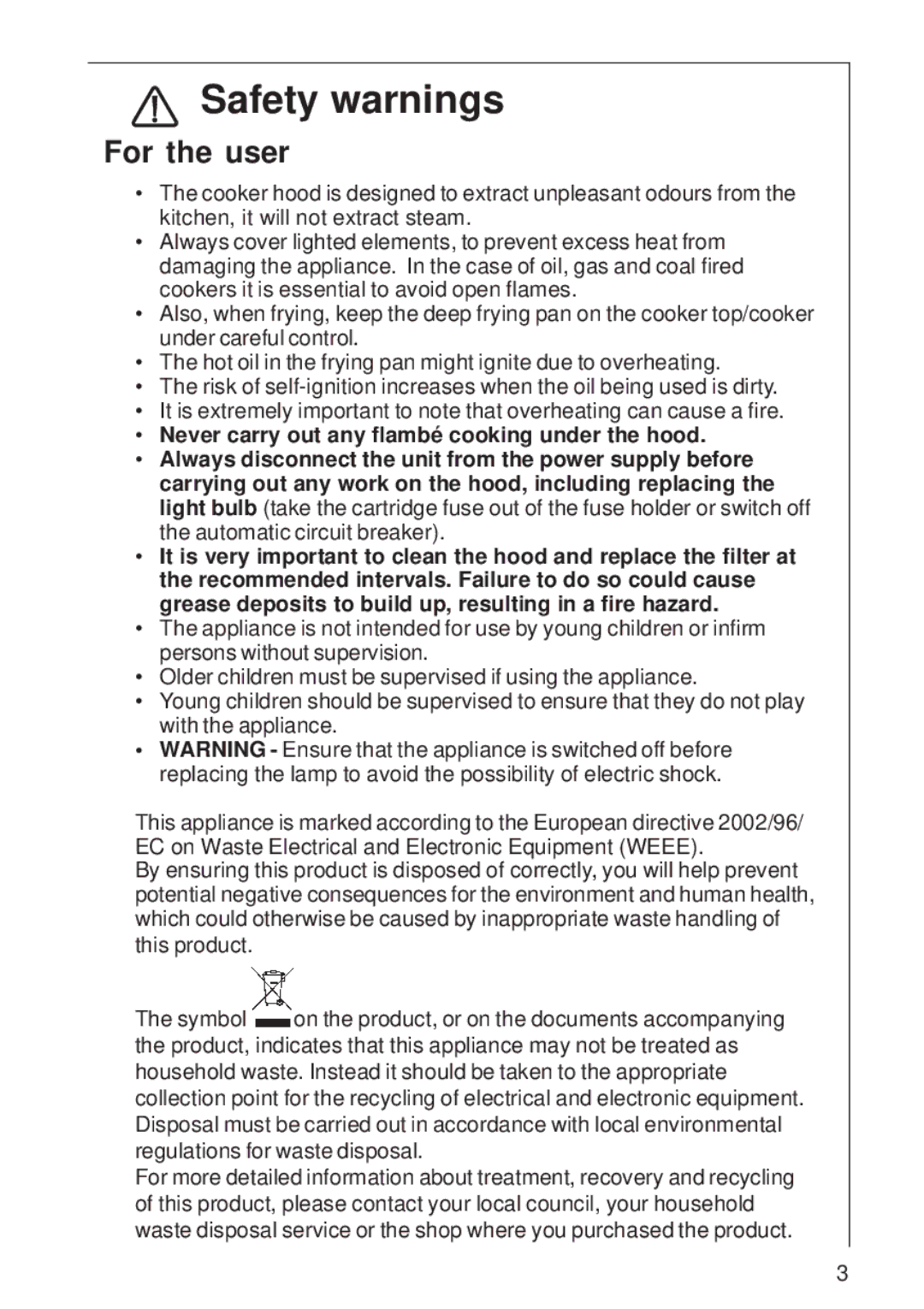 Electrolux HC 3360 user manual Safety warnings, For the user 