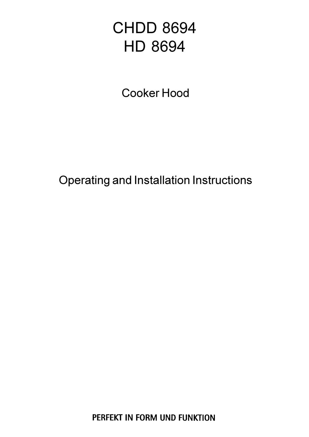 Electrolux HD 8694 installation instructions Chdd 