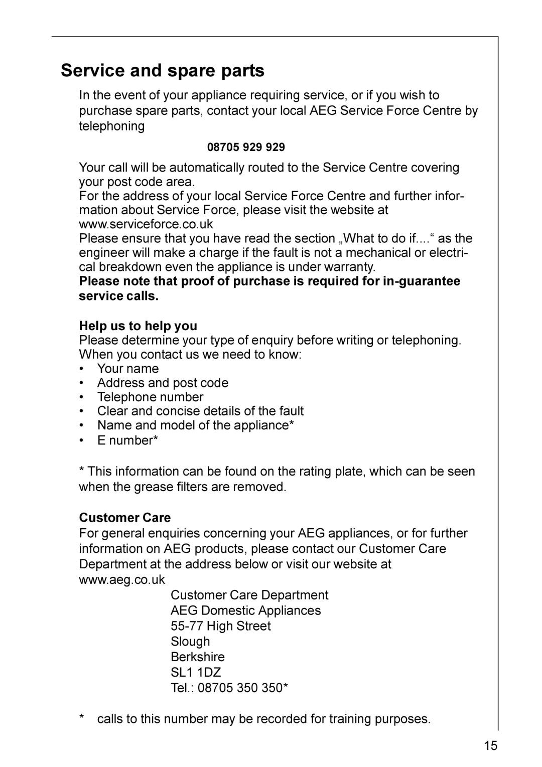 Electrolux HD 8694 installation instructions Service and spare parts 