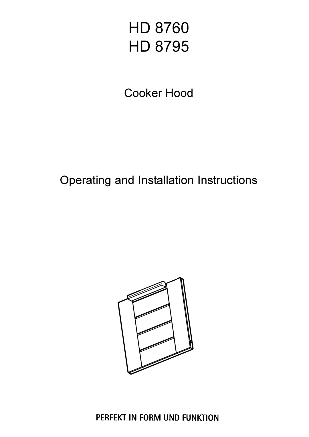 Electrolux HD 8795, HD 8760 installation instructions Cooker Hood Operating and Installation Instructions 