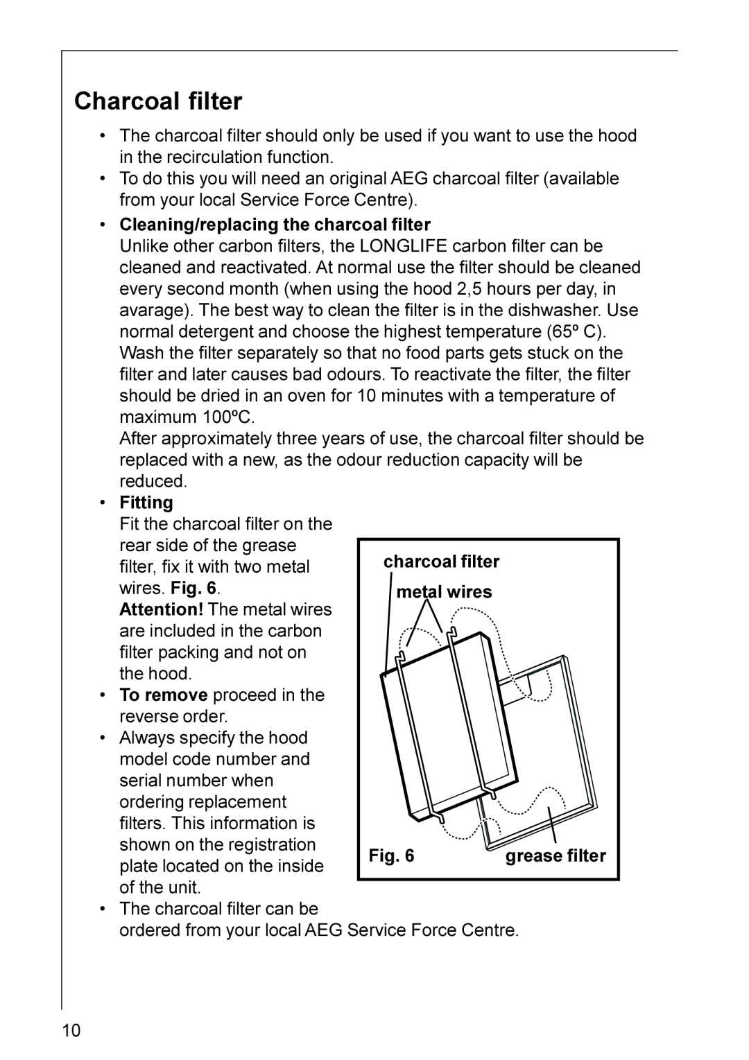 Electrolux HD 8760, HD 8795 installation instructions Charcoal filter 