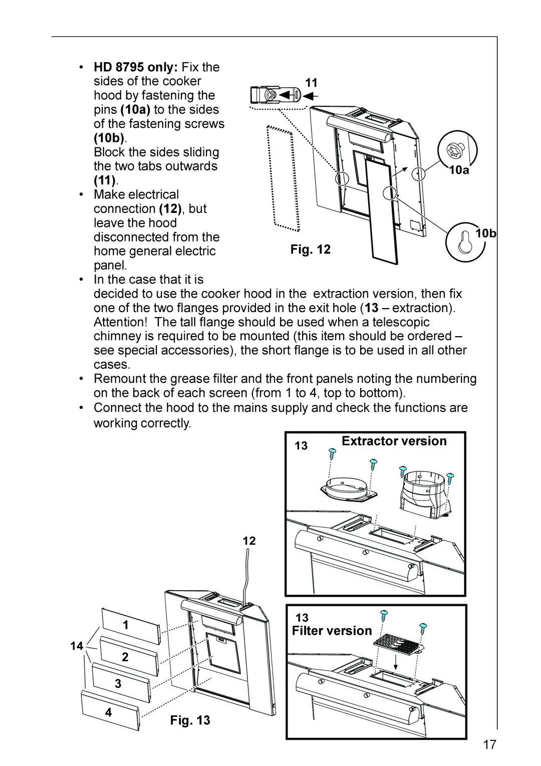 Electrolux HD 8795, HD 8760 installation instructions Extractor version 