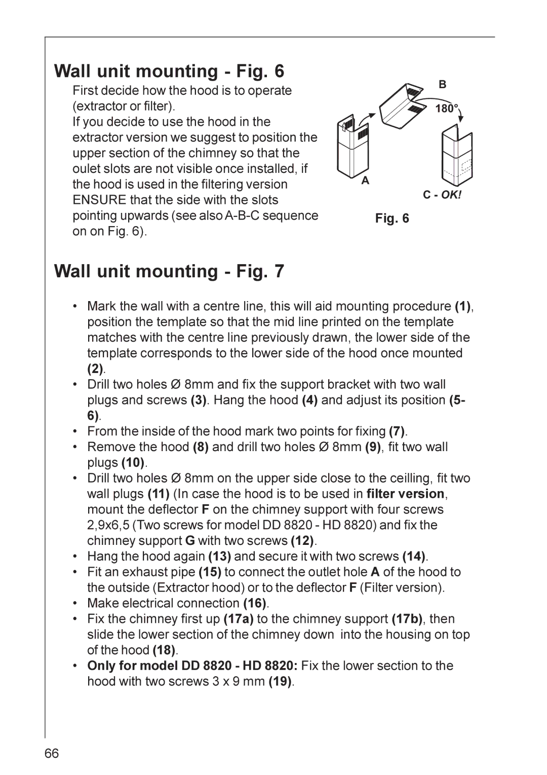 Electrolux HD 8890, HD 8820, DD 8820 installation instructions Wall unit mounting Fig 