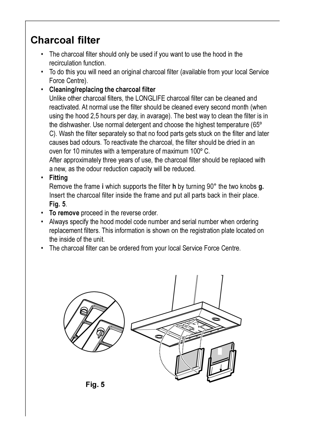 Electrolux HD 8990, HD 8960 installation instructions Charcoal filter 