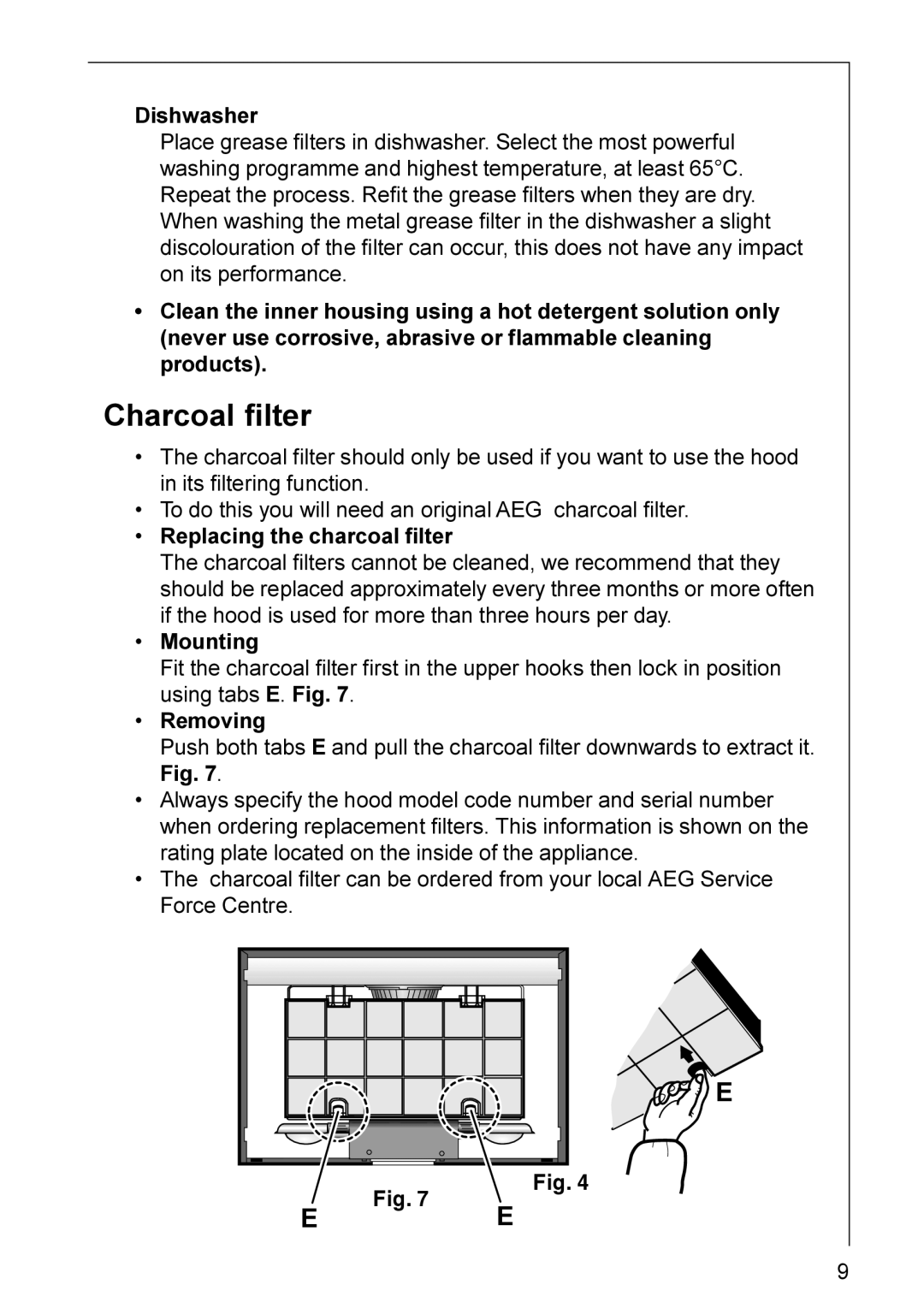 Electrolux HE 3160 installation instructions Charcoal filter 