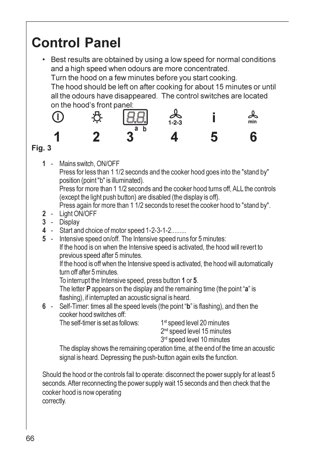 Electrolux DI 8820, HI 8820, DI 8821 installation instructions Control Panel, Self-timer is set as follows 