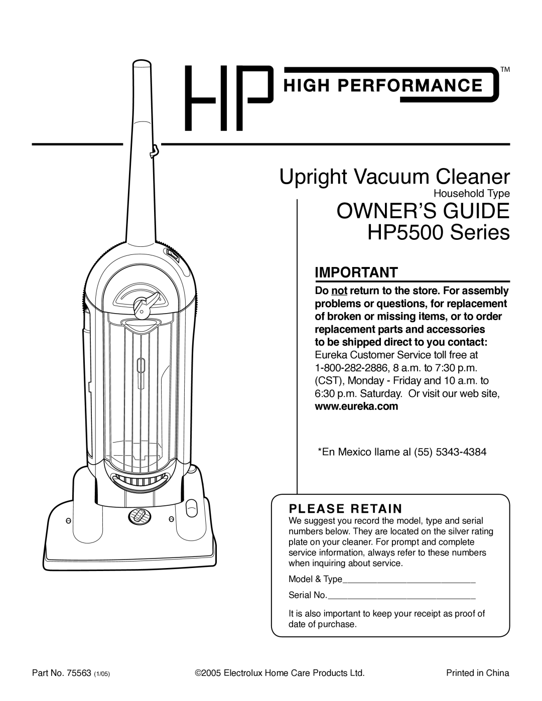 Electrolux HP5500 manual Upright Vacuum Cleaner 