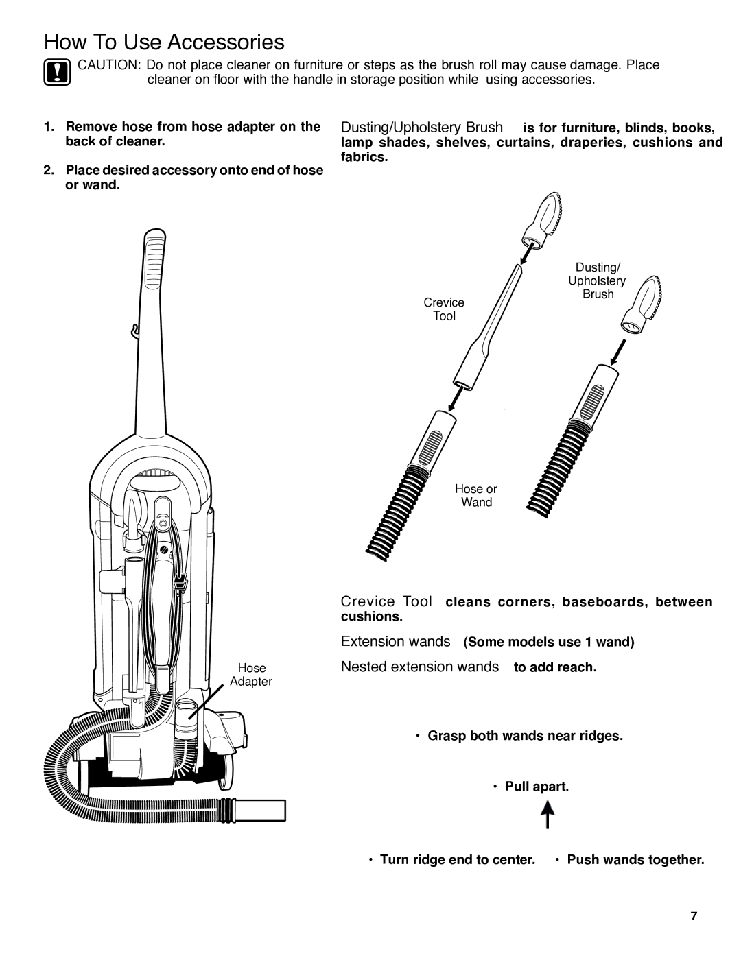 Electrolux HP5500 manual How To Use Accessories, HoseNested extension wands to add reach 