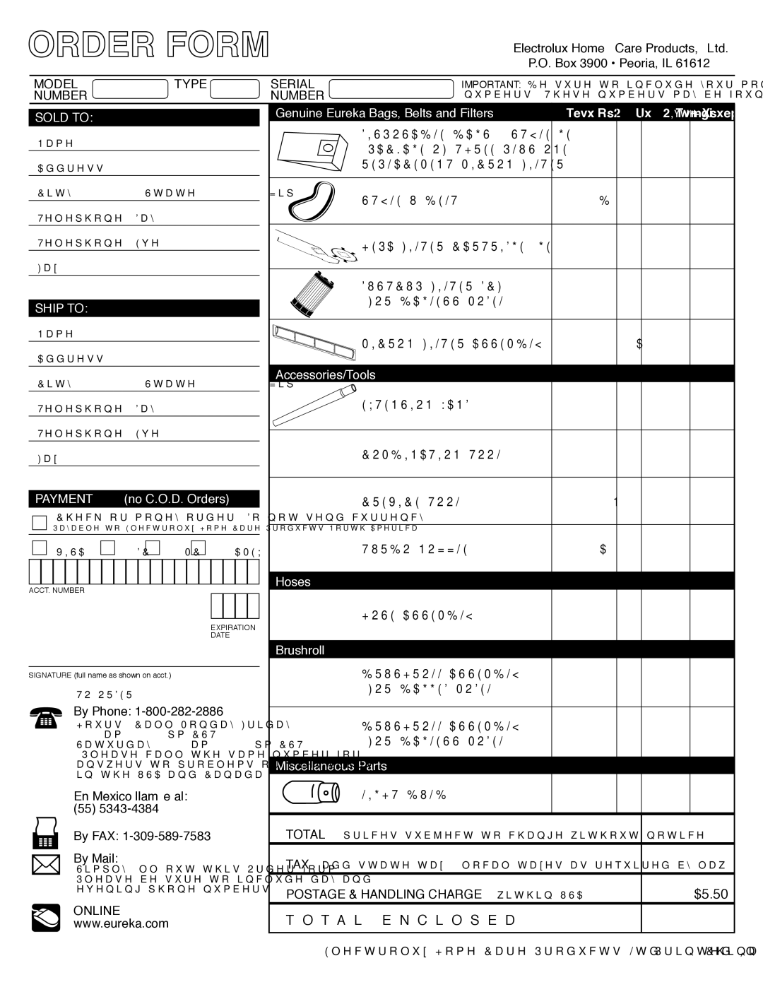 Electrolux HP5550 Series manual Box 3900 Peoria, IL, By Phone, En Mexico llame al, By FAX, By Mail 