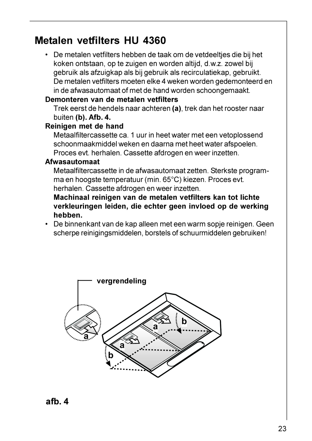 Electrolux DU 3150, HU 4360, HU 3360, DU 3160 installation instructions Metalen vetfilters HU 