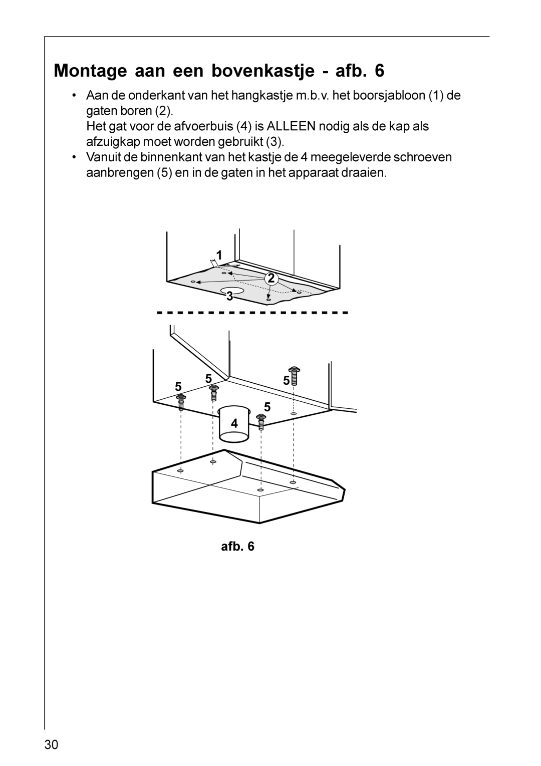 Electrolux DU 3160, HU 4360, HU 3360, DU 3150 installation instructions Montage aan een bovenkastje afb 