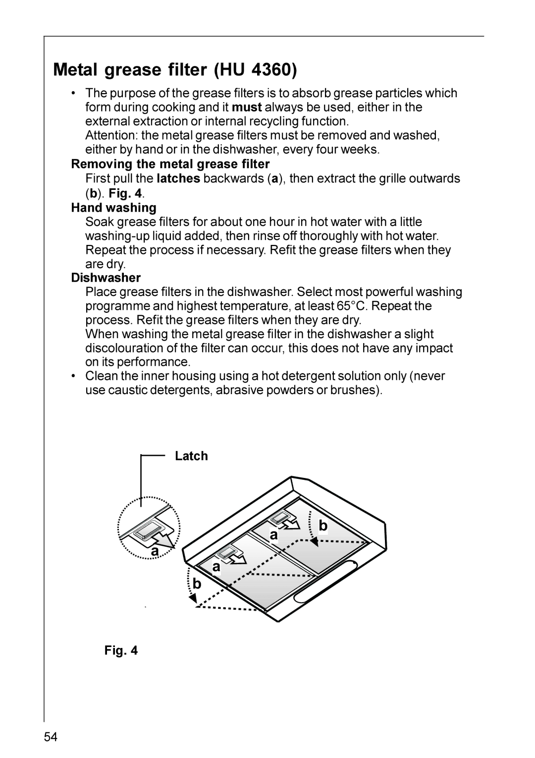 Electrolux DU 3160, HU 4360, HU 3360, DU 3150 installation instructions Metal grease filter HU 