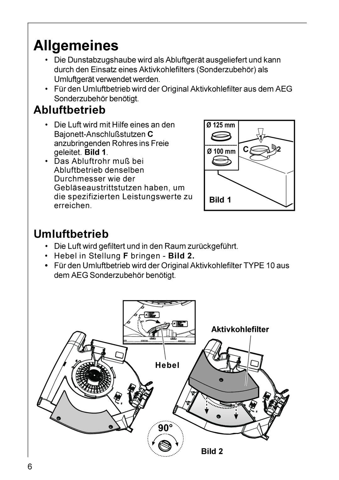 Electrolux DU 3160, HU 4360, HU 3360, DU 3150 installation instructions Allgemeines, Abluftbetrieb, Umluftbetrieb 