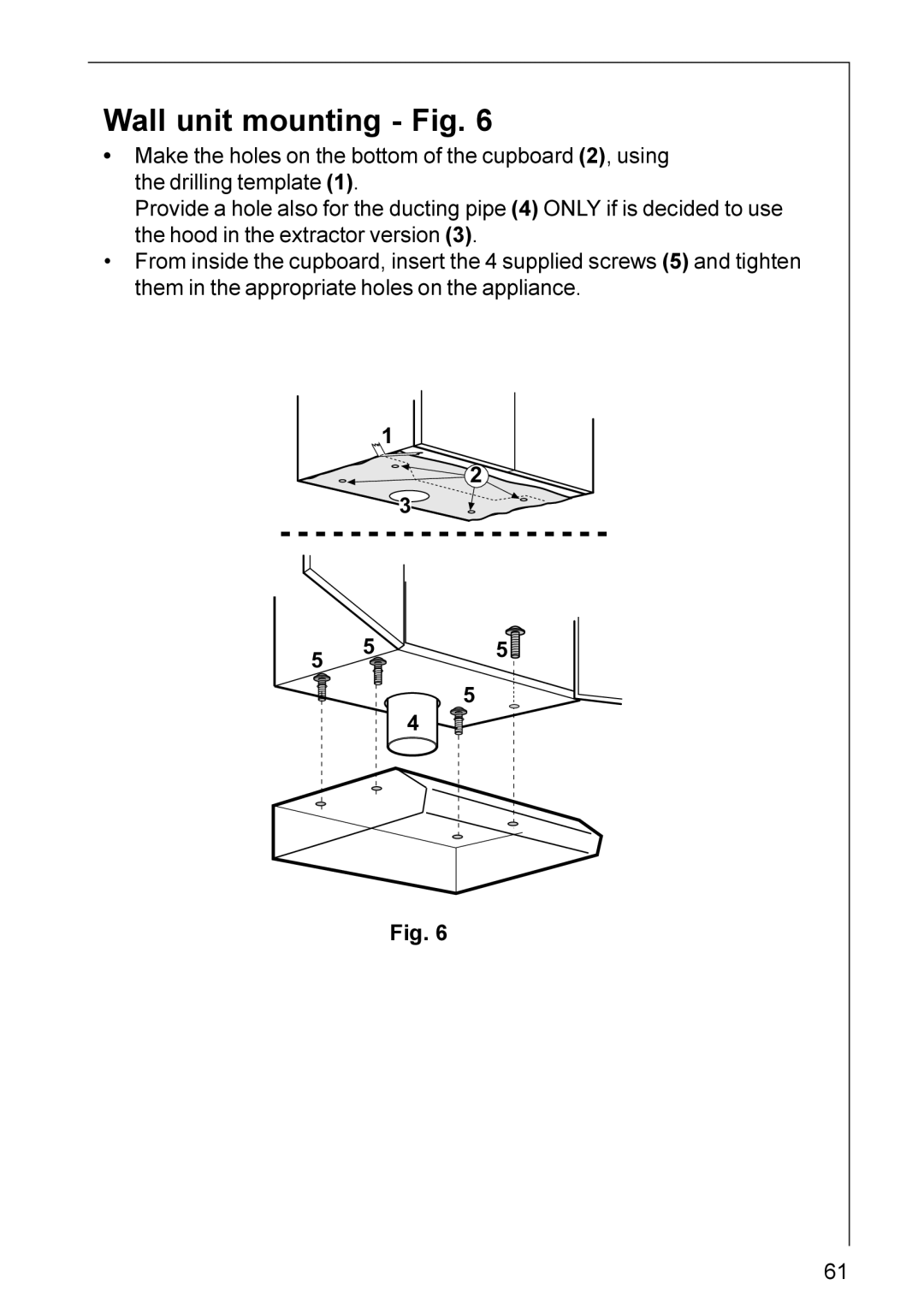 Electrolux HU 3360, HU 4360, DU 3160, DU 3150 installation instructions Wall unit mounting Fig 