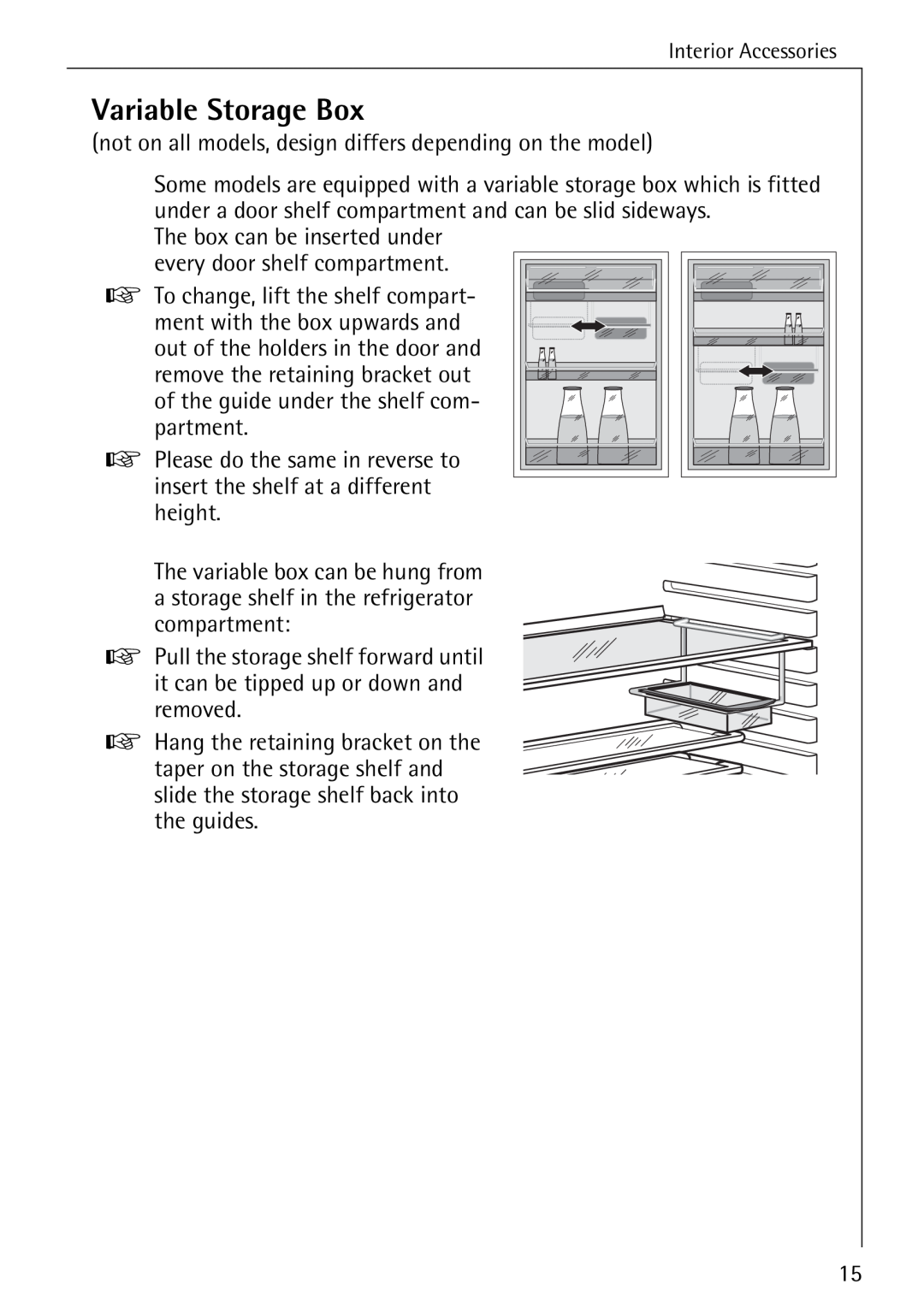 Electrolux Integrated operating instructions Variable Storage Box, Interior Accessories 