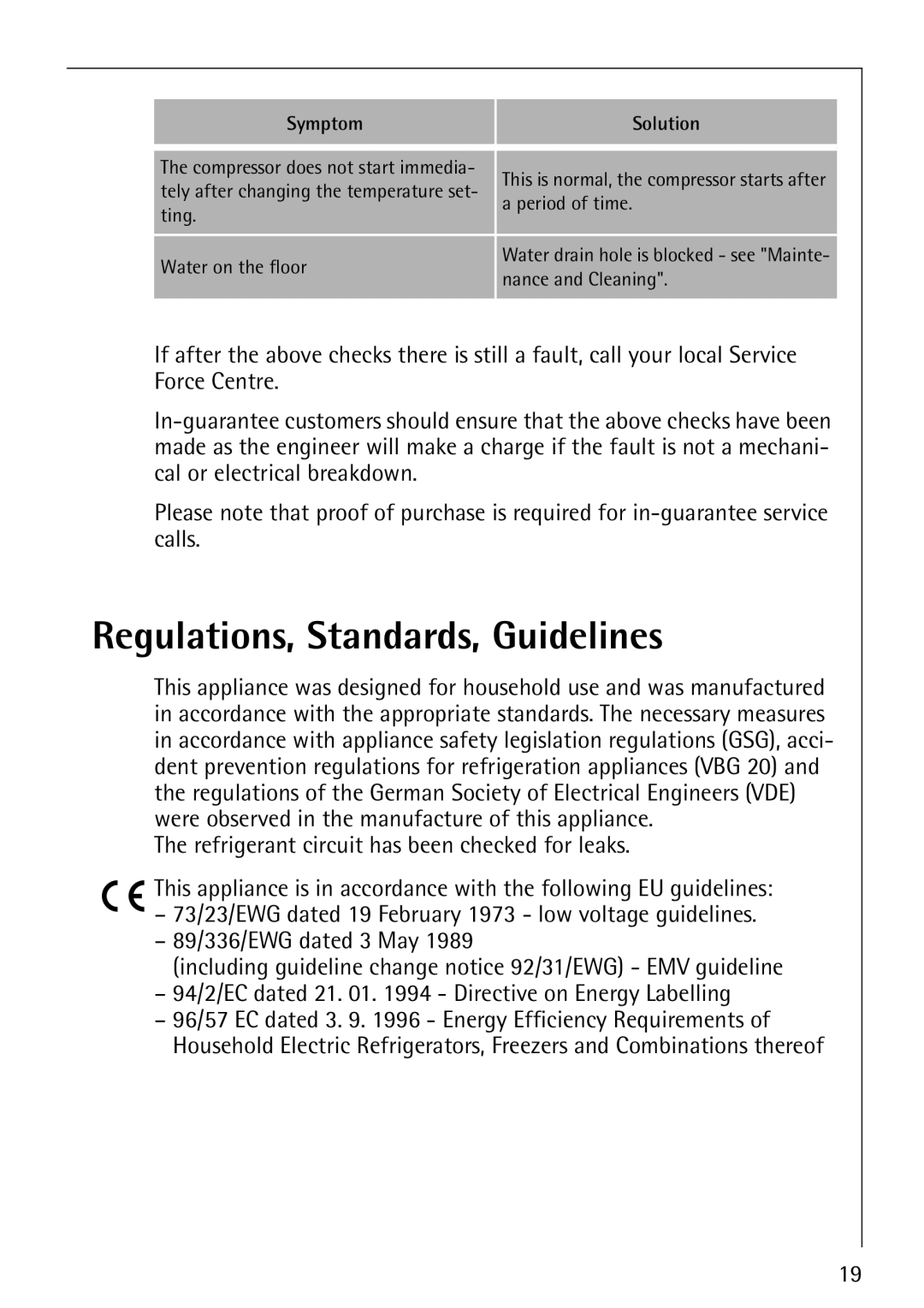 Electrolux Integrated operating instructions Regulations, Standards, Guidelines 