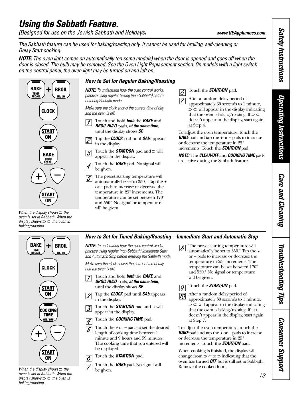 Electrolux JBP24 Using the Sabbath Feature, Designed for use on the Jewish Sabbath and Holidays, Safety Instructions 