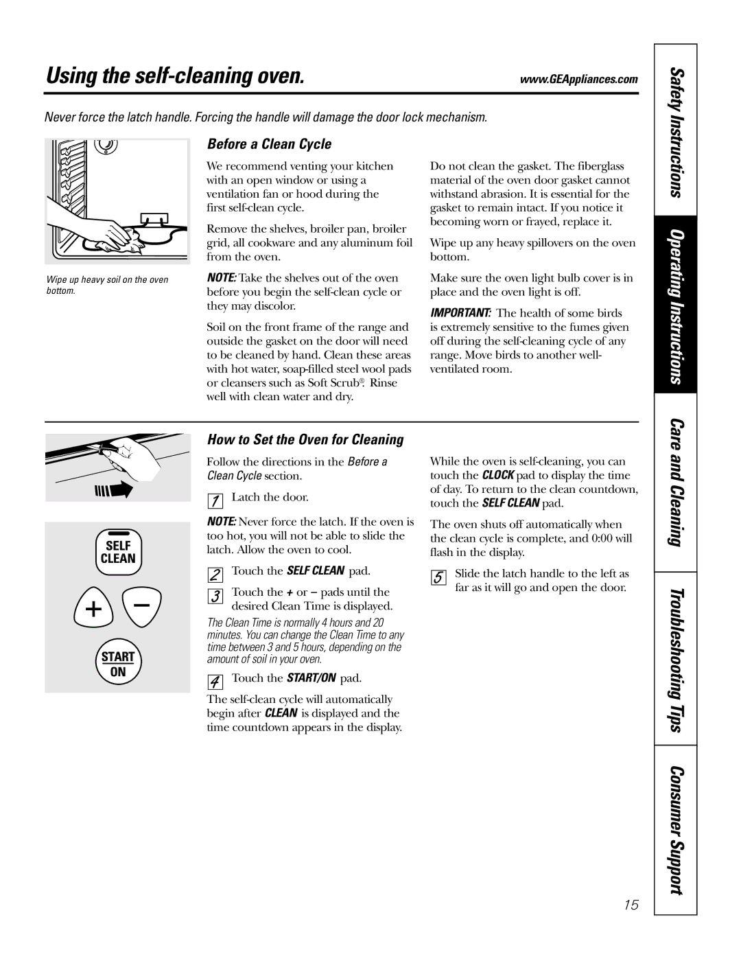 Electrolux JBP26, JBP24 Using the self-cleaning oven, Cleaning Troubleshooting Tips Consumer Support, Before a Clean Cycle 