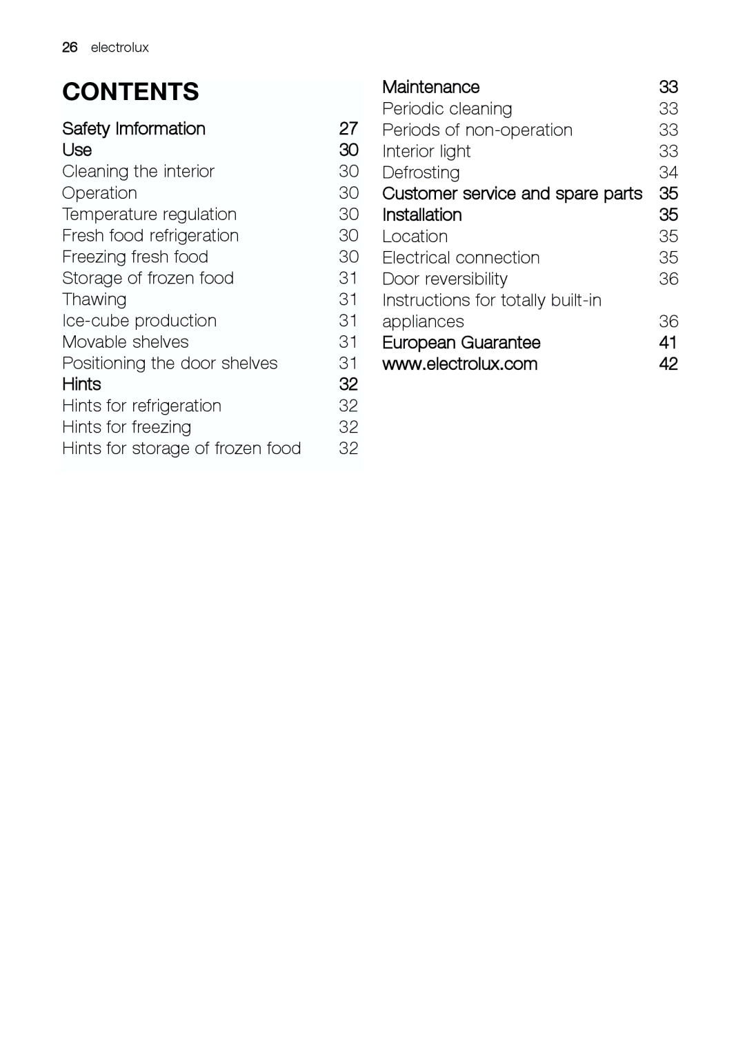 Electrolux JCN 44181 manual Contents 