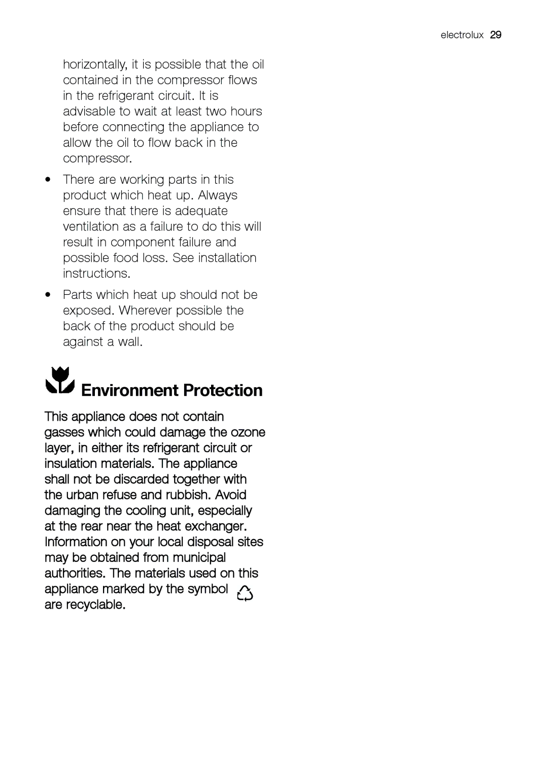 Electrolux JCN 44181 manual Environment Protection 