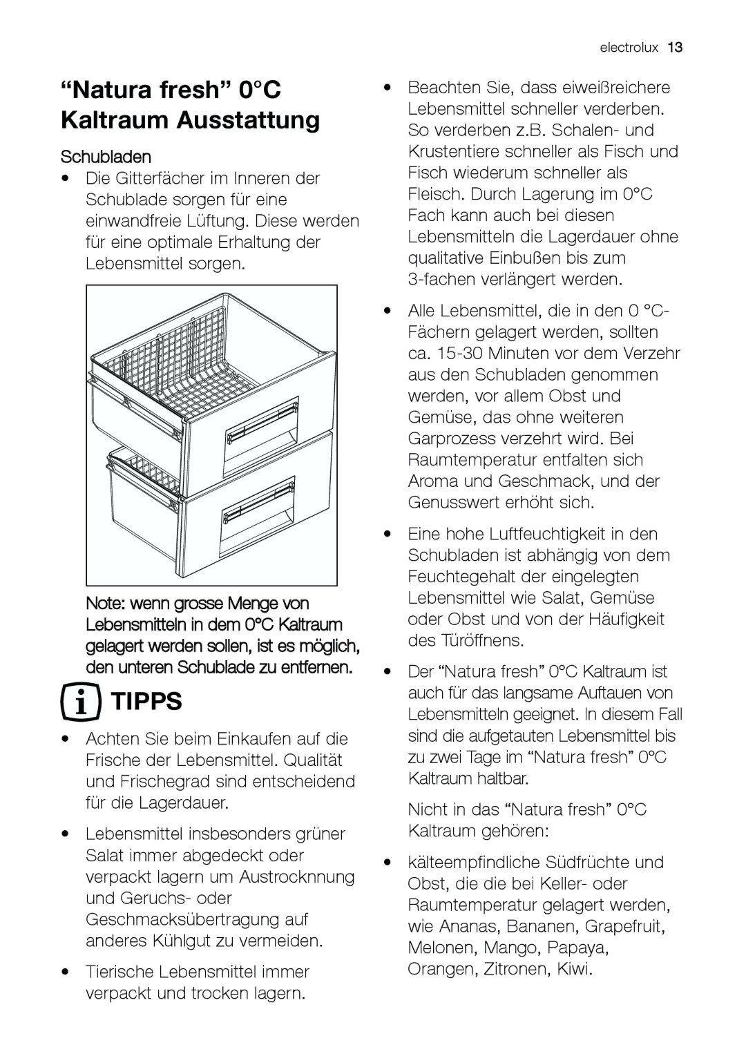 Electrolux JCZ 94181 manual Tipps, Schubladen 