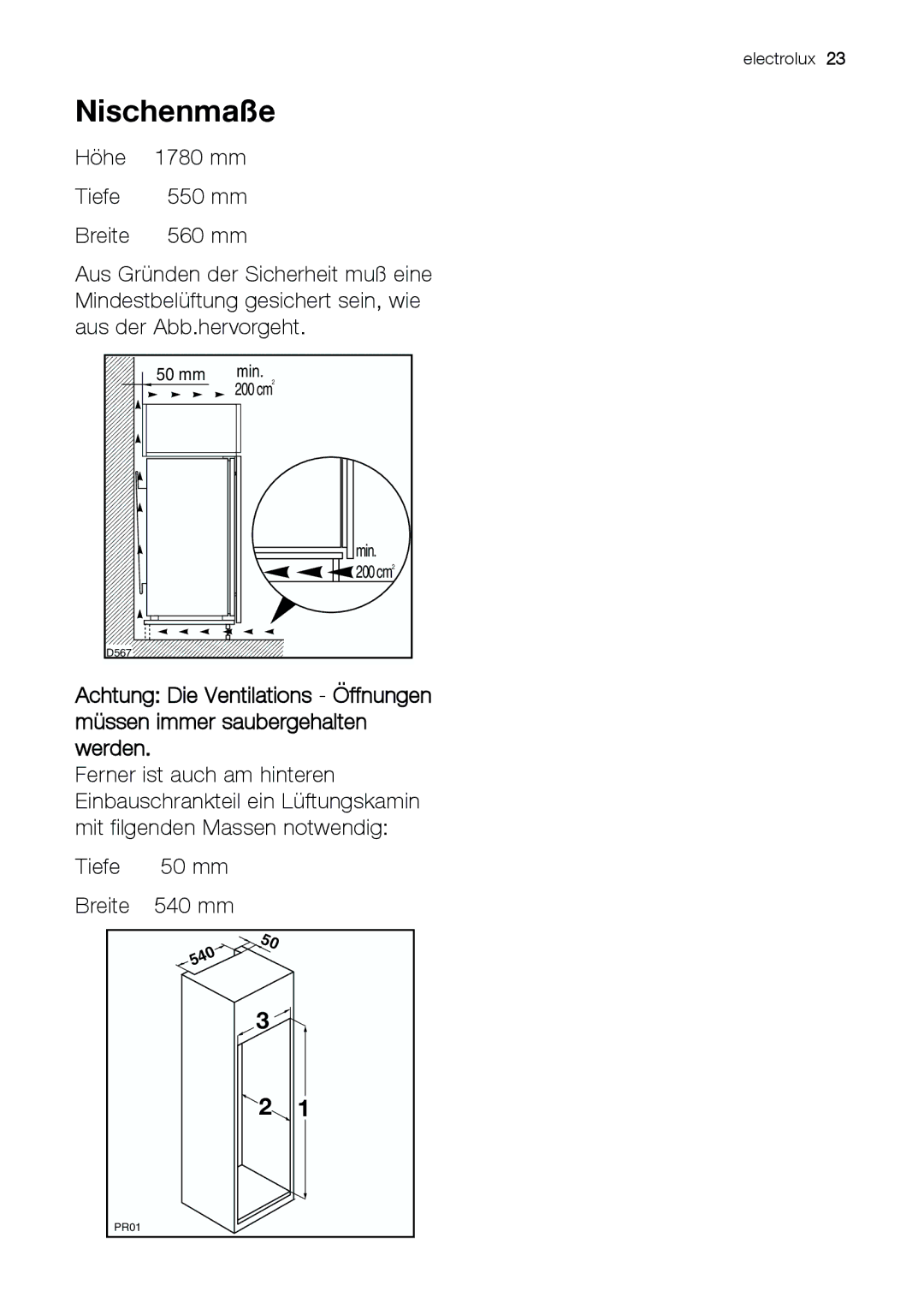 Electrolux JCZ 94181 manual Nischenmaße 