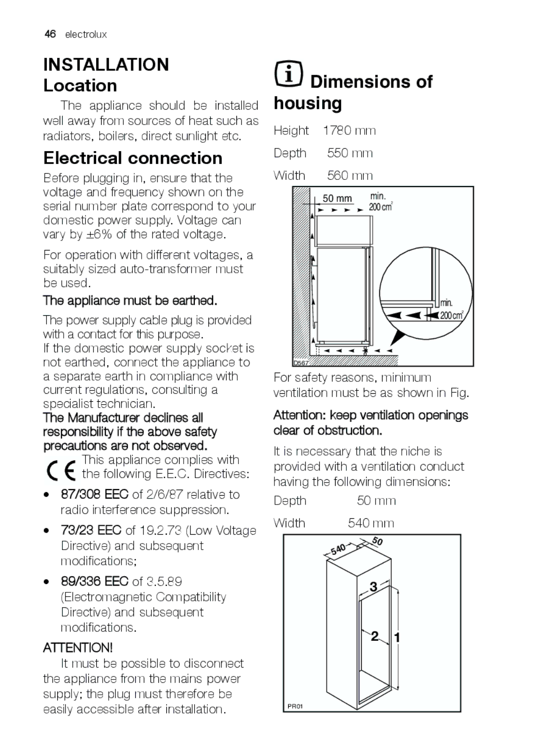 Electrolux JCZ 94181 manual Location, Electrical connection, Appliance must be earthed 