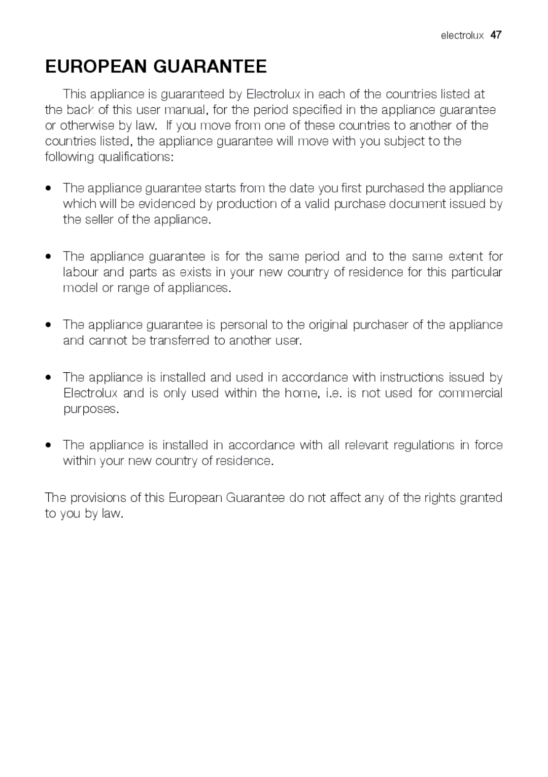 Electrolux JCZ 94181 manual European Guarantee 