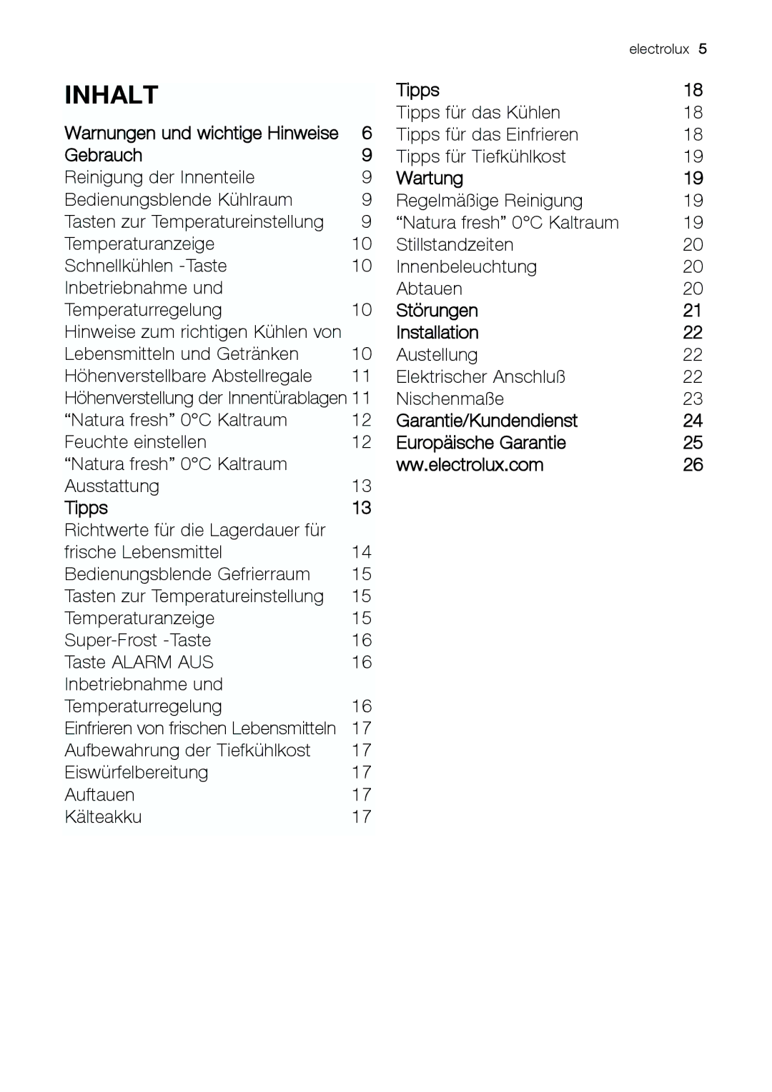 Electrolux JCZ 94181 manual Inhalt 