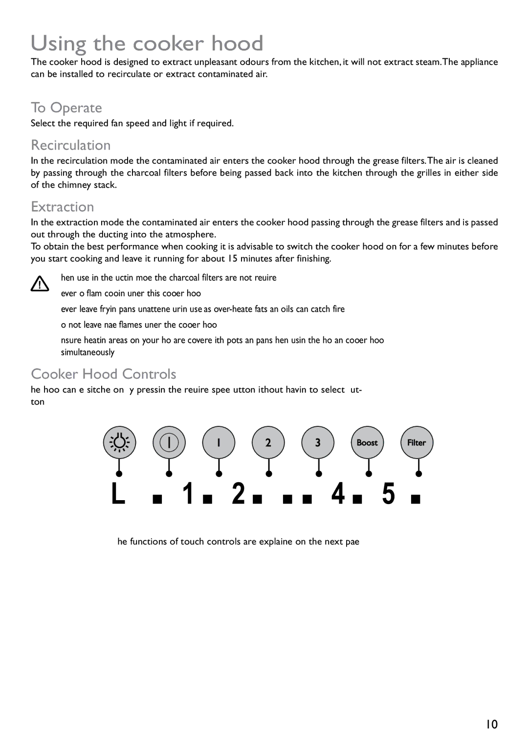 Electrolux JLBIHD906 instruction manual Using the cooker hood, To Operate, Recirculation, Extraction, Cooker Hood Controls 