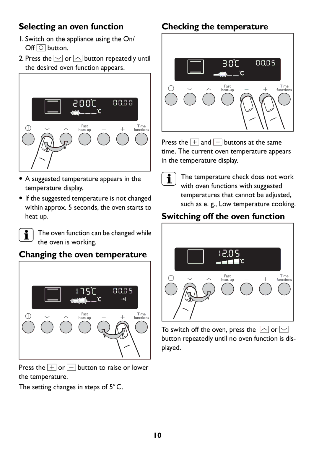 Electrolux JLBIOS608 manual Selecting an oven function, Checking the temperature 