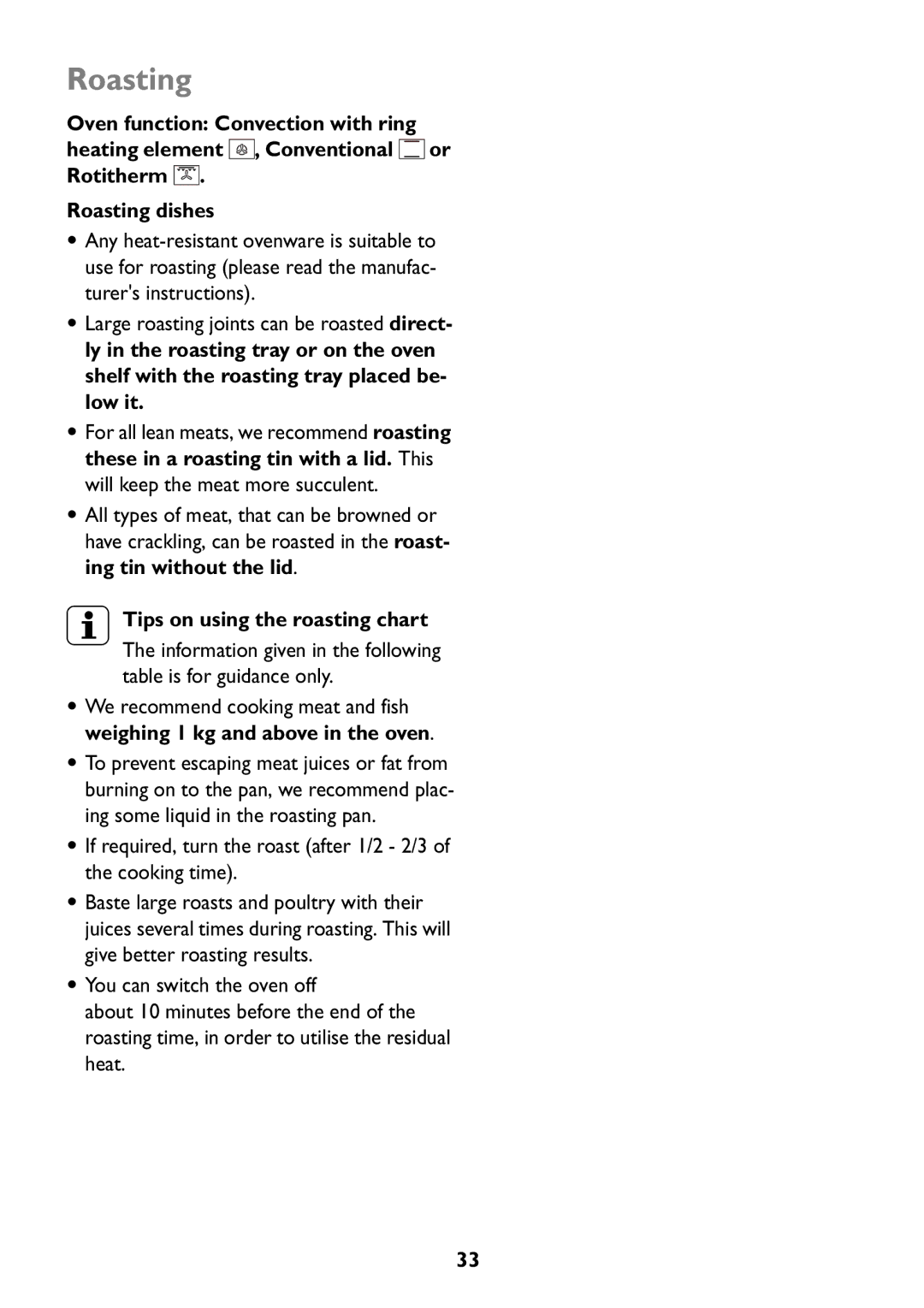 Electrolux JLBIOS608 manual Roasting 