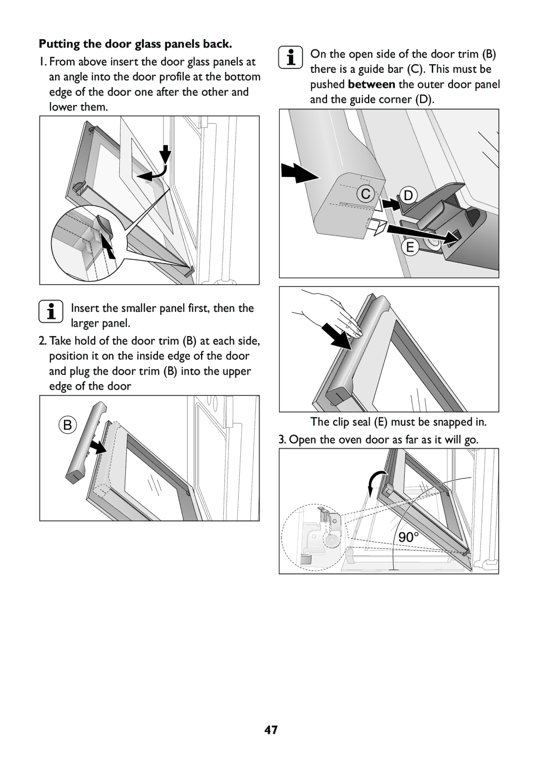 Electrolux JLBIOS608 manual Putting the door glass panels back 