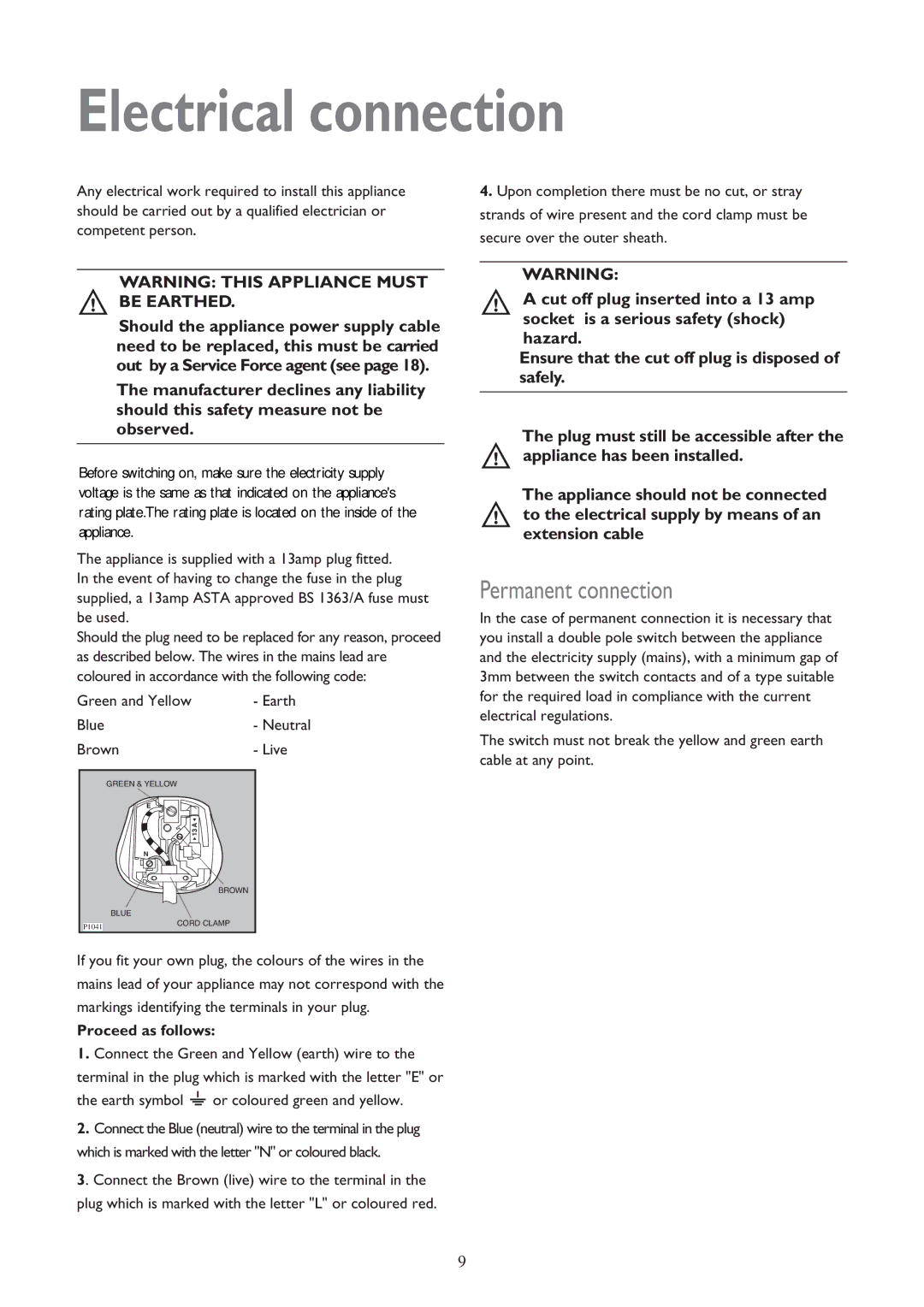 Electrolux JLLFW 1805 instruction manual Electrical connection, Proceed as follows 