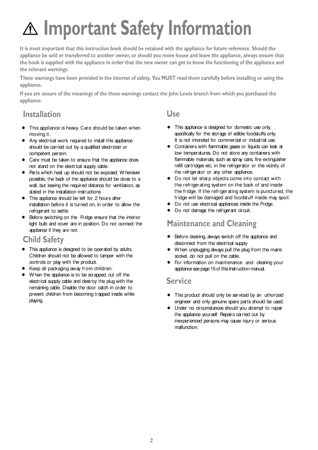 Electrolux JLLFW 1805 instruction manual Important Safety Information 