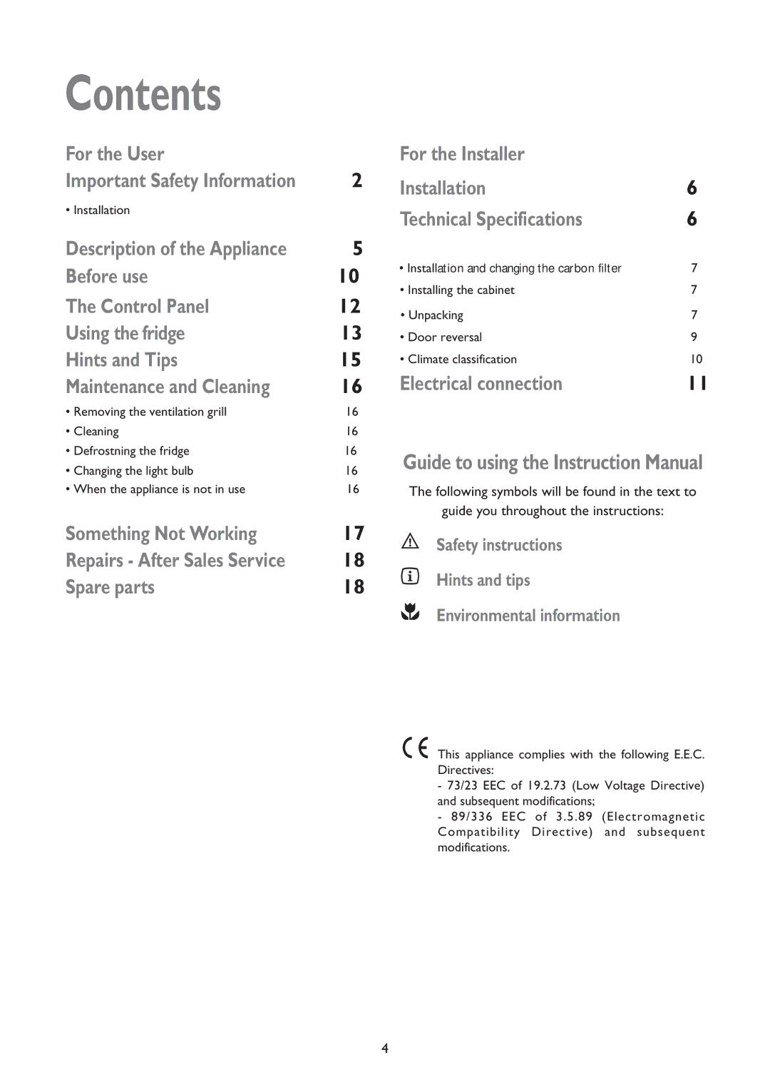 Electrolux JLLFW 1805 instruction manual Contents 