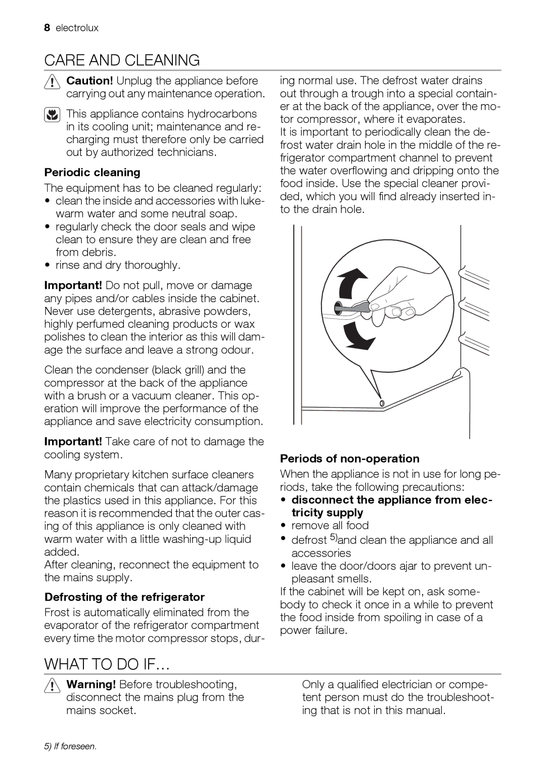 Electrolux JRG 90106 user manual Care and Cleaning, What to do IF… 