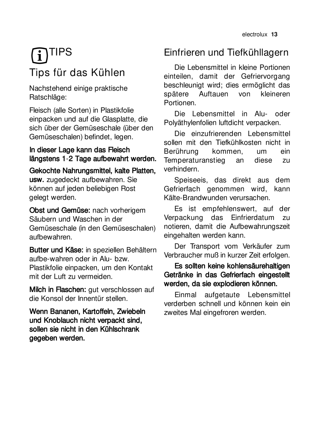 Electrolux JRG 94126 manual Tips für das Kühlen 