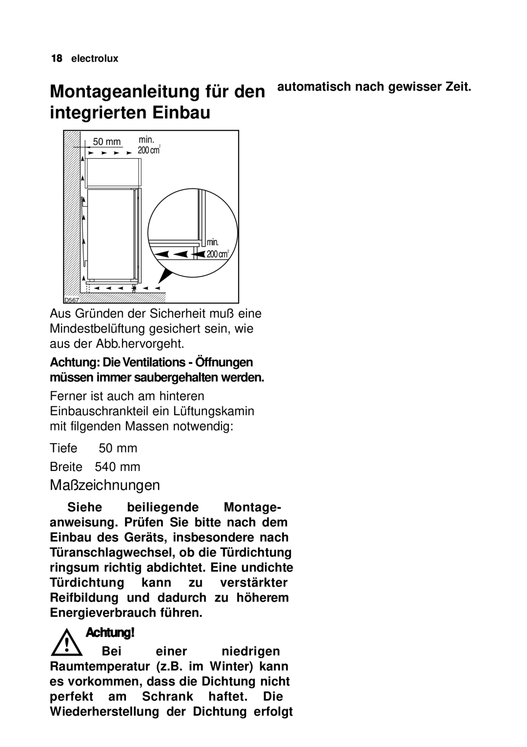 Electrolux JRG 94126 manual Integrierten Einbau, Maßzeichnungen 