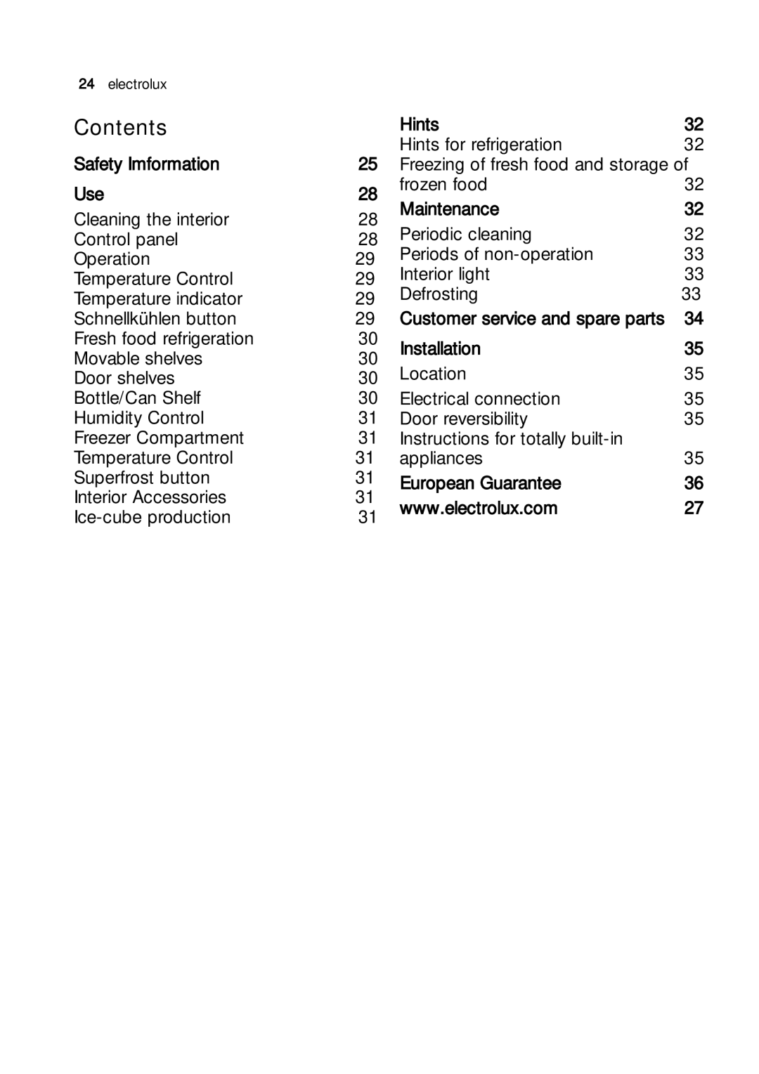 Electrolux JRG 94126 manual Contents 